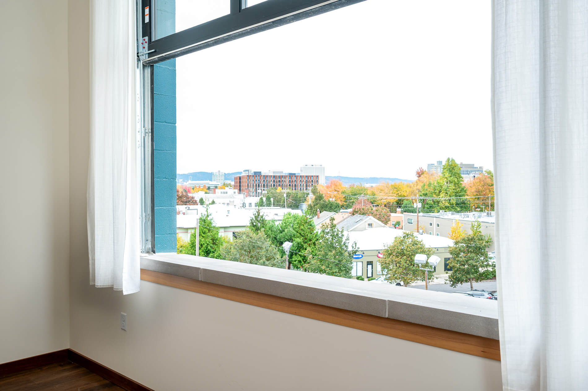 Window with a view of a cityscape