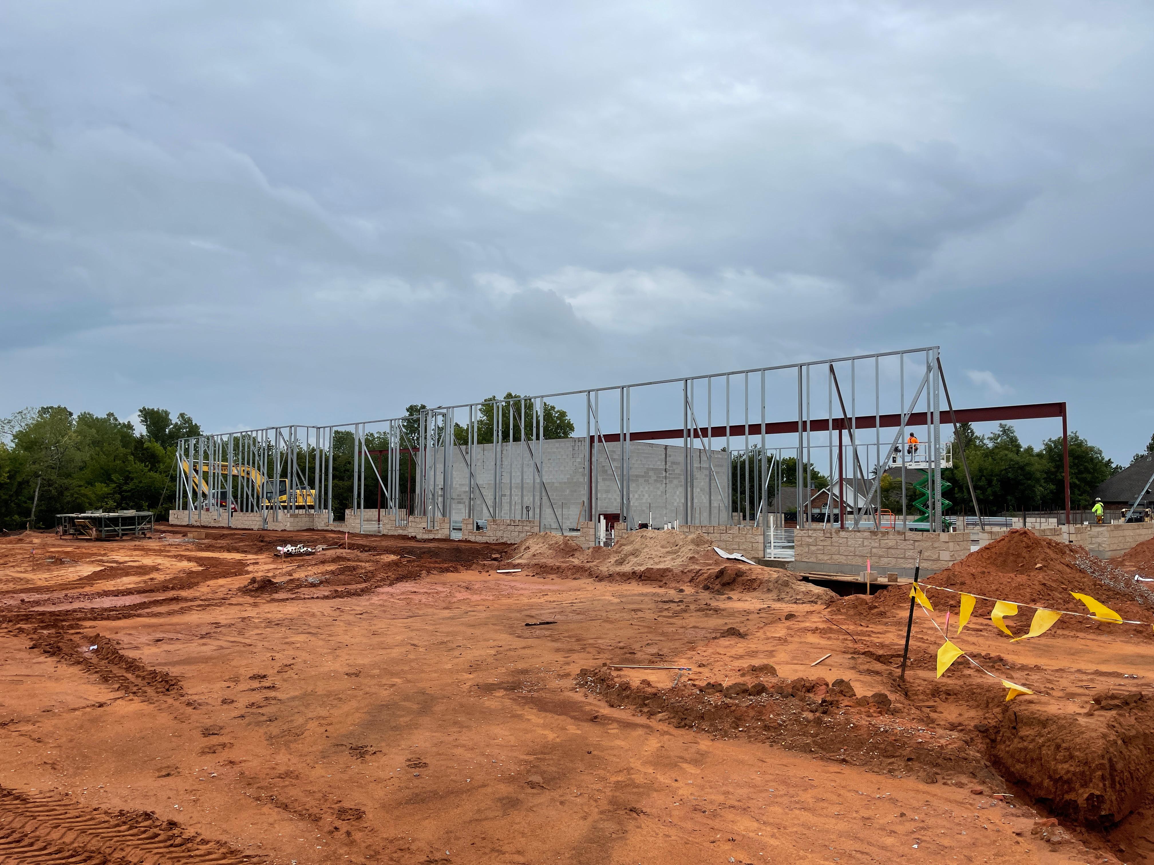 Exterior walls are being erected.