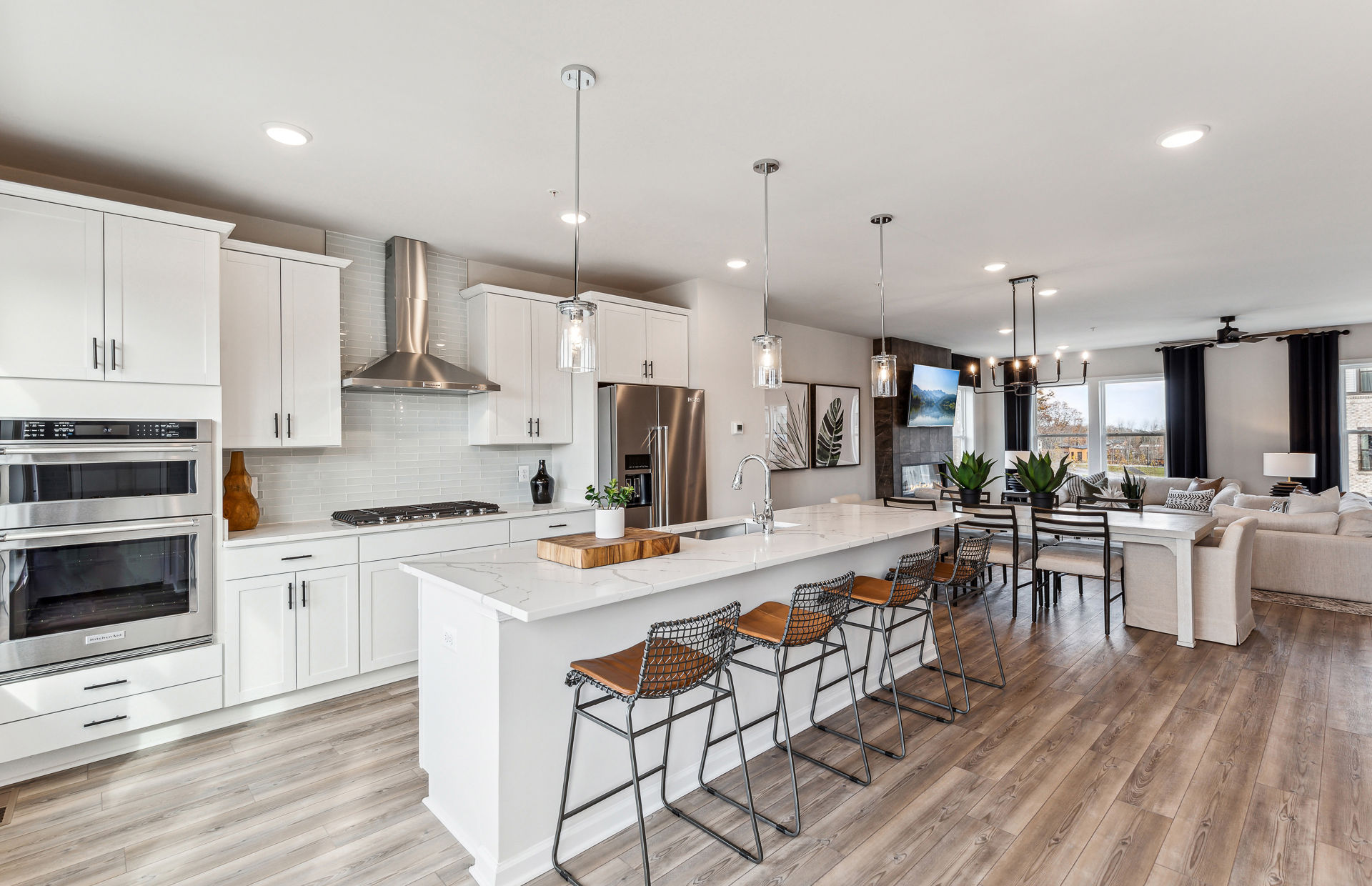 Open, gourmet kitchen with island at Tillett's View new home construction community in Ashburn, VA