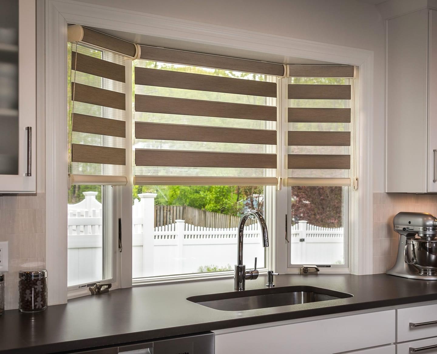 Modern sheer shades for your sink window.