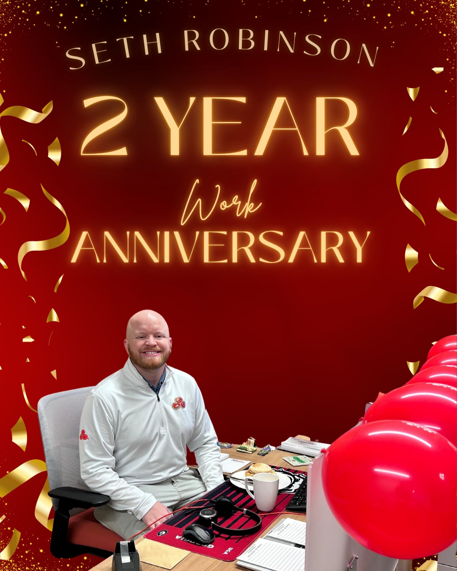 Last week, we celebrated Seth’s 2 year anniversary with our team. Thank you for your hard work, positive attitude, and everything you do each day. We are grateful to have you on the team. Help us congratulate Seth.