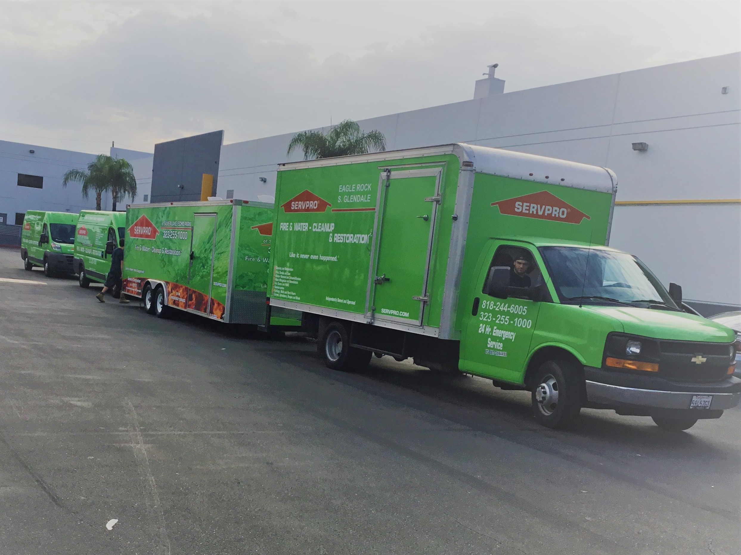 Several trucks loaded with equipment and crews to help Houston, TX after Hurricane Harvey.