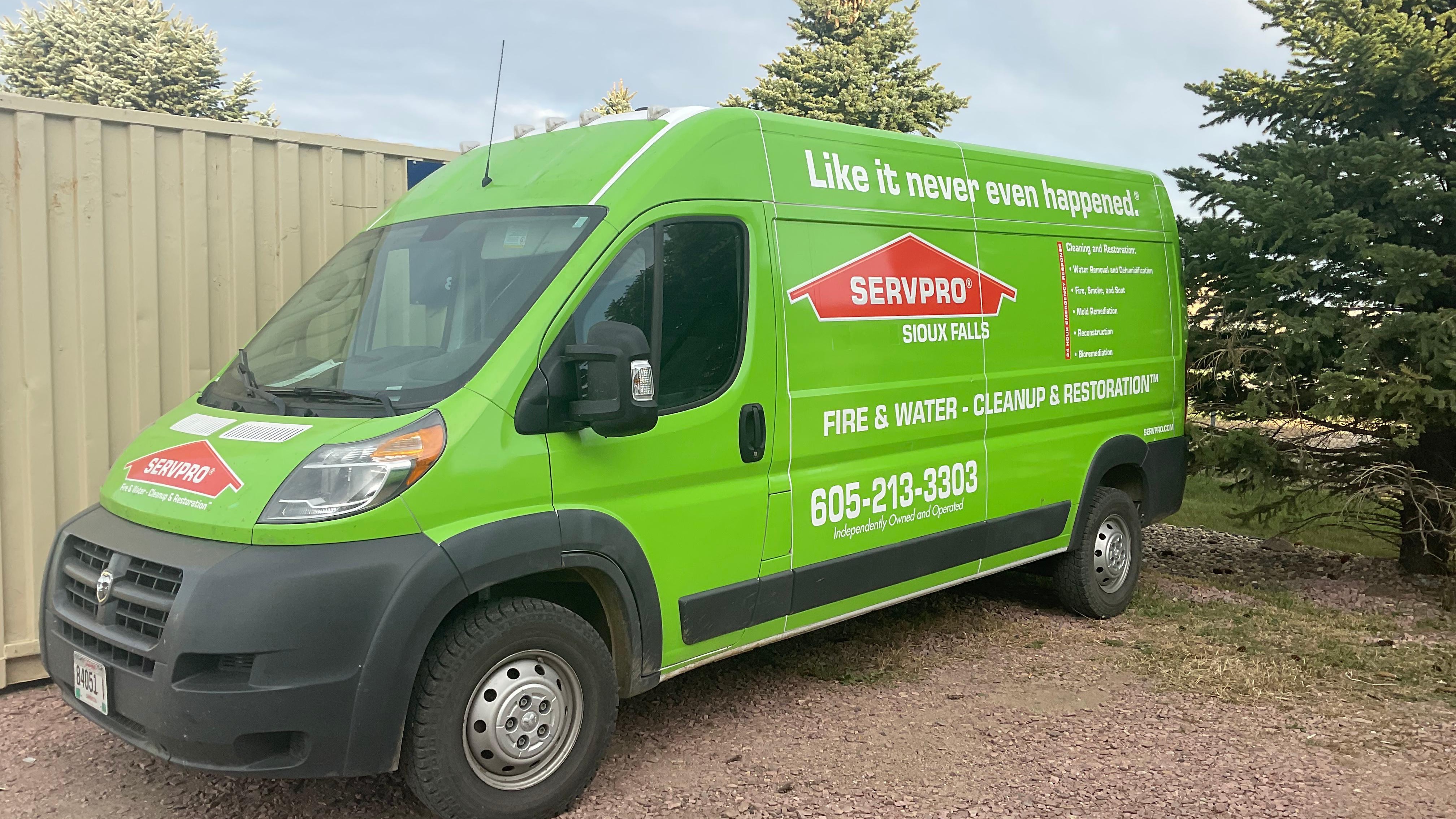 SERVPRO of Sioux Falls vehicle ready to respond to water or fire damage.