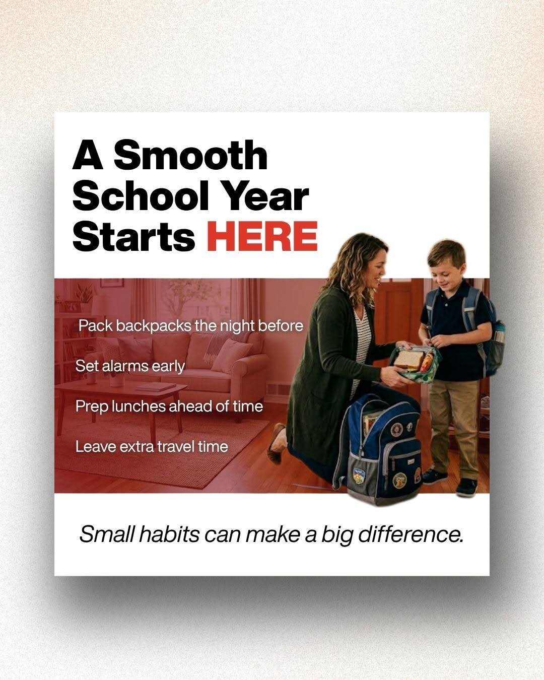 Back to school season can be busy, but a little preparation can make mornings easier. Packing lunches ahead, setting alarms, and allowing extra travel time can help everyone start the day smoothly. What routine works for your family?