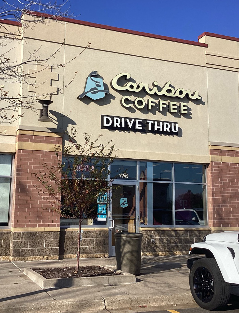 Storefront of the Caribou Coffee at 7745 Egan Drive in Savage