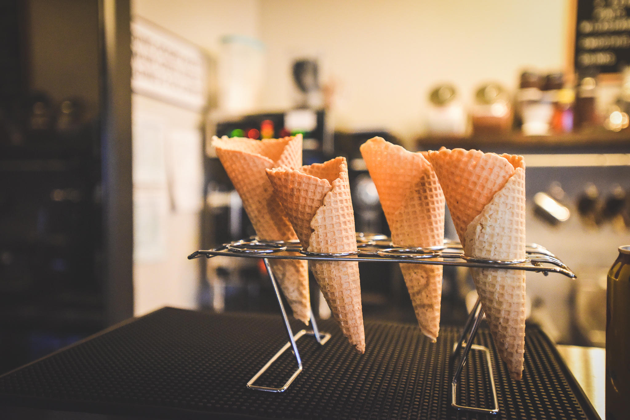 harvest coffee serves ice cream waffle cones