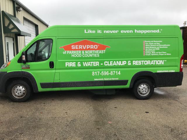 SERVPRO of Parker & Northeast Hood Counties van parked out front