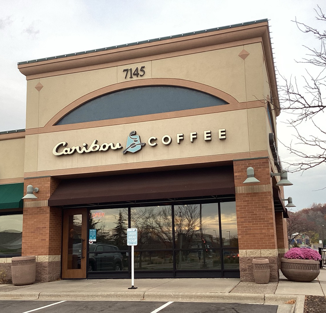 Storefront of the Caribou Coffee at 7145 East Point Douglas Road South in Cottage Grove