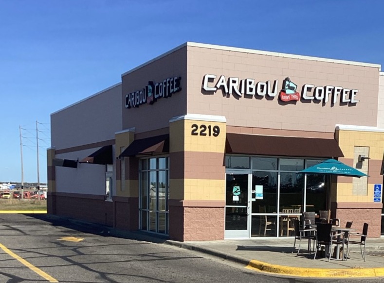 Storefront of the Caribou Coffee at 2219 Paul Bunyan Drive NW in Bemidji