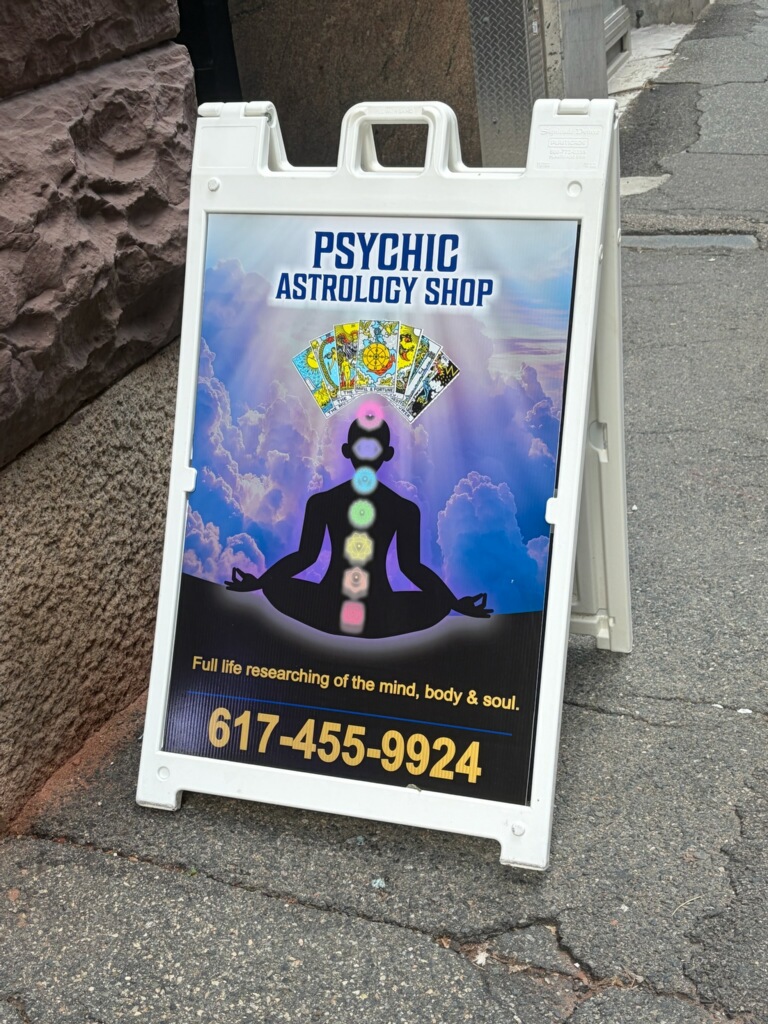 Psychic Astrology Shop sign
Full life researching of the mind, body, & soul.