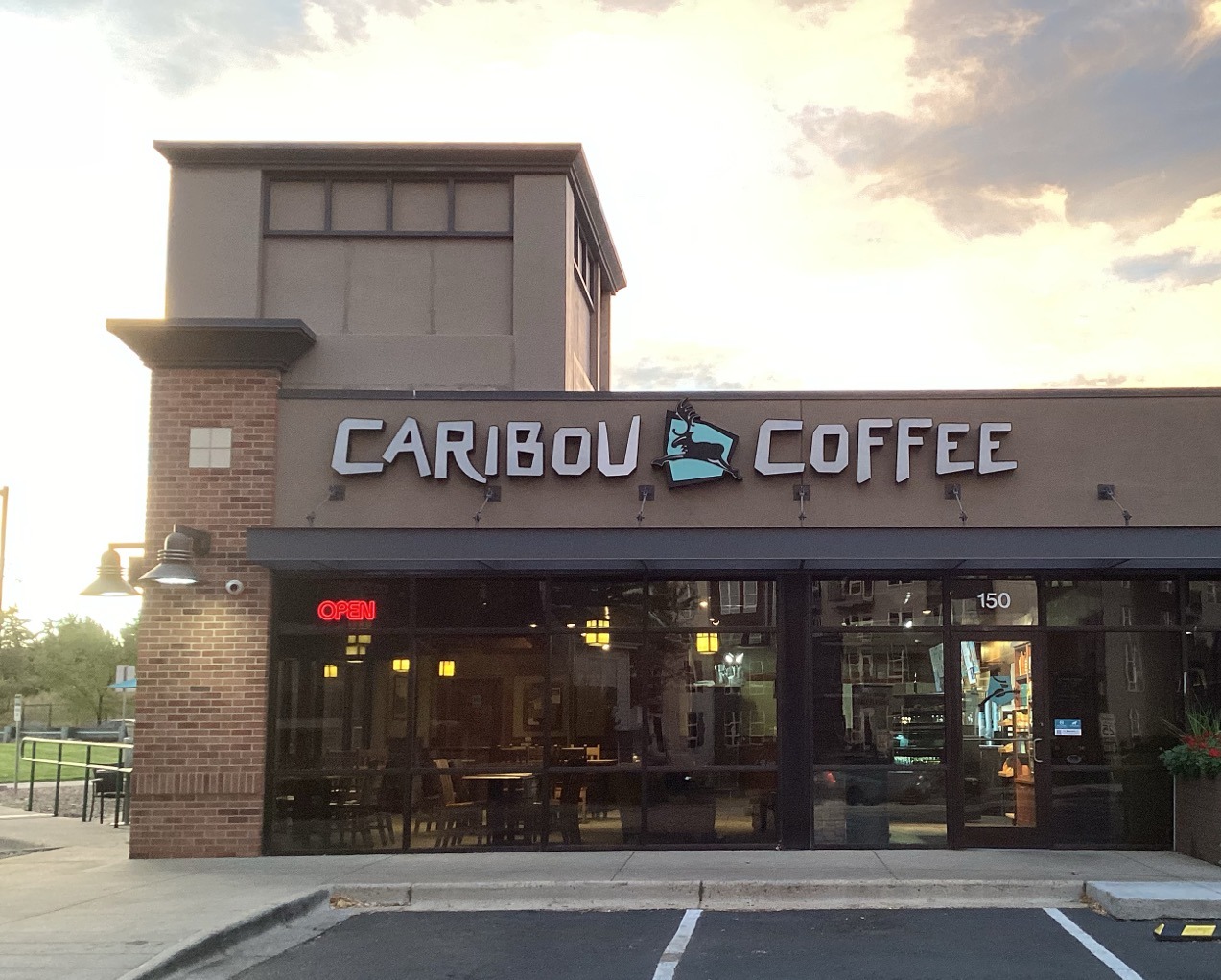 Storefront of the Caribou Coffee at 1400 East Hampden Avenue in Englewood