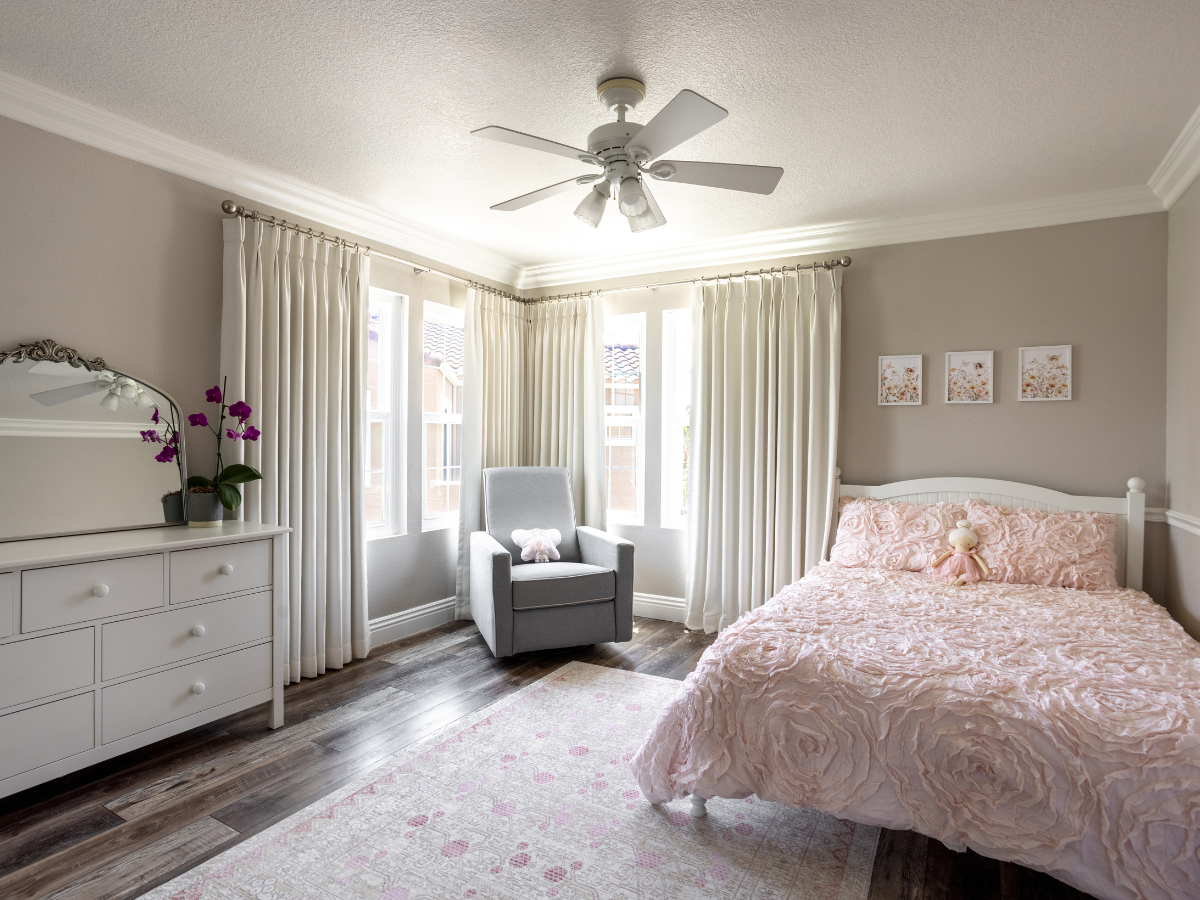 Drapery in girl’s bedroom.
