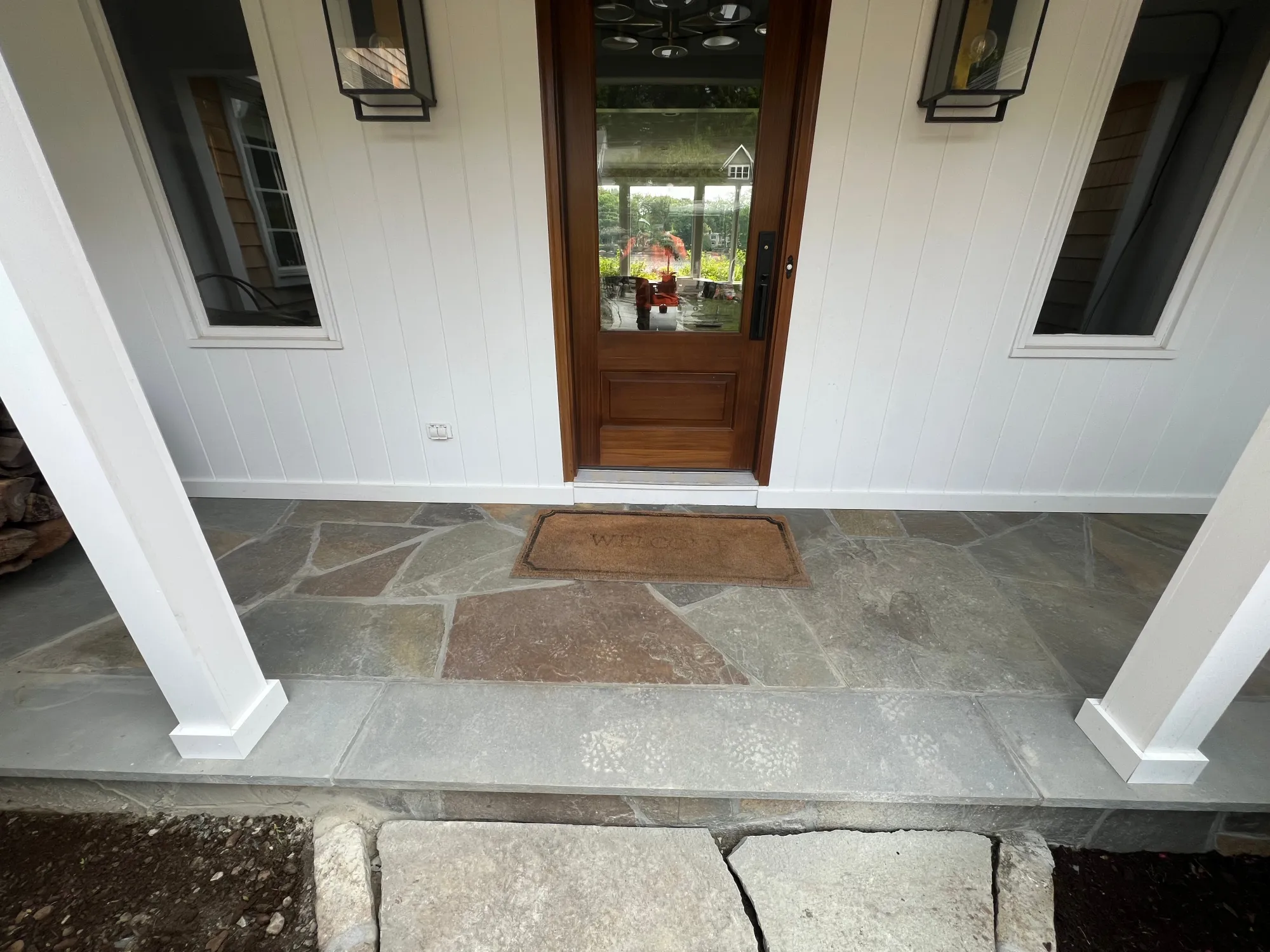 Bluestone steps and walkway detail in West Hartford CT - Bluestone Walkway, West Hartford project by General Masonry LLC.