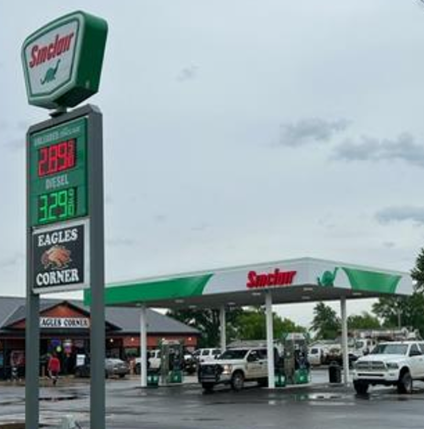 Sinclair gas station fueling island 