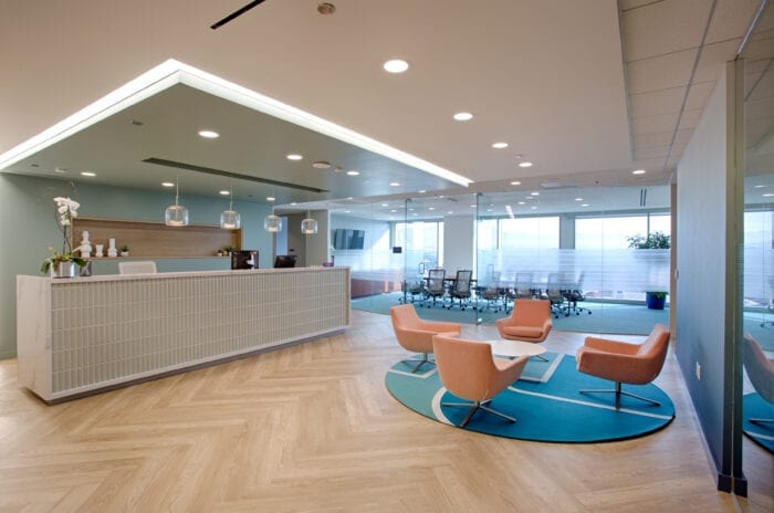 Premier Workspaces Spectrum Center in Irvine reception area