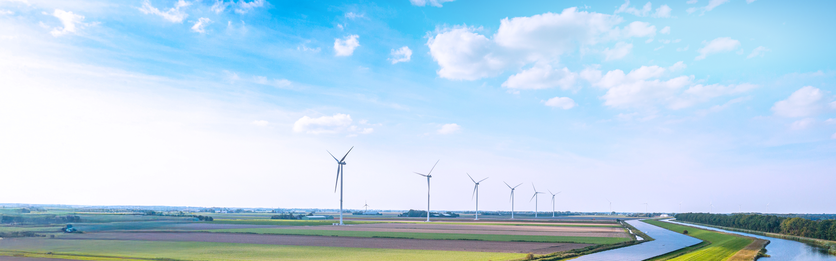 Field with wind turbines.