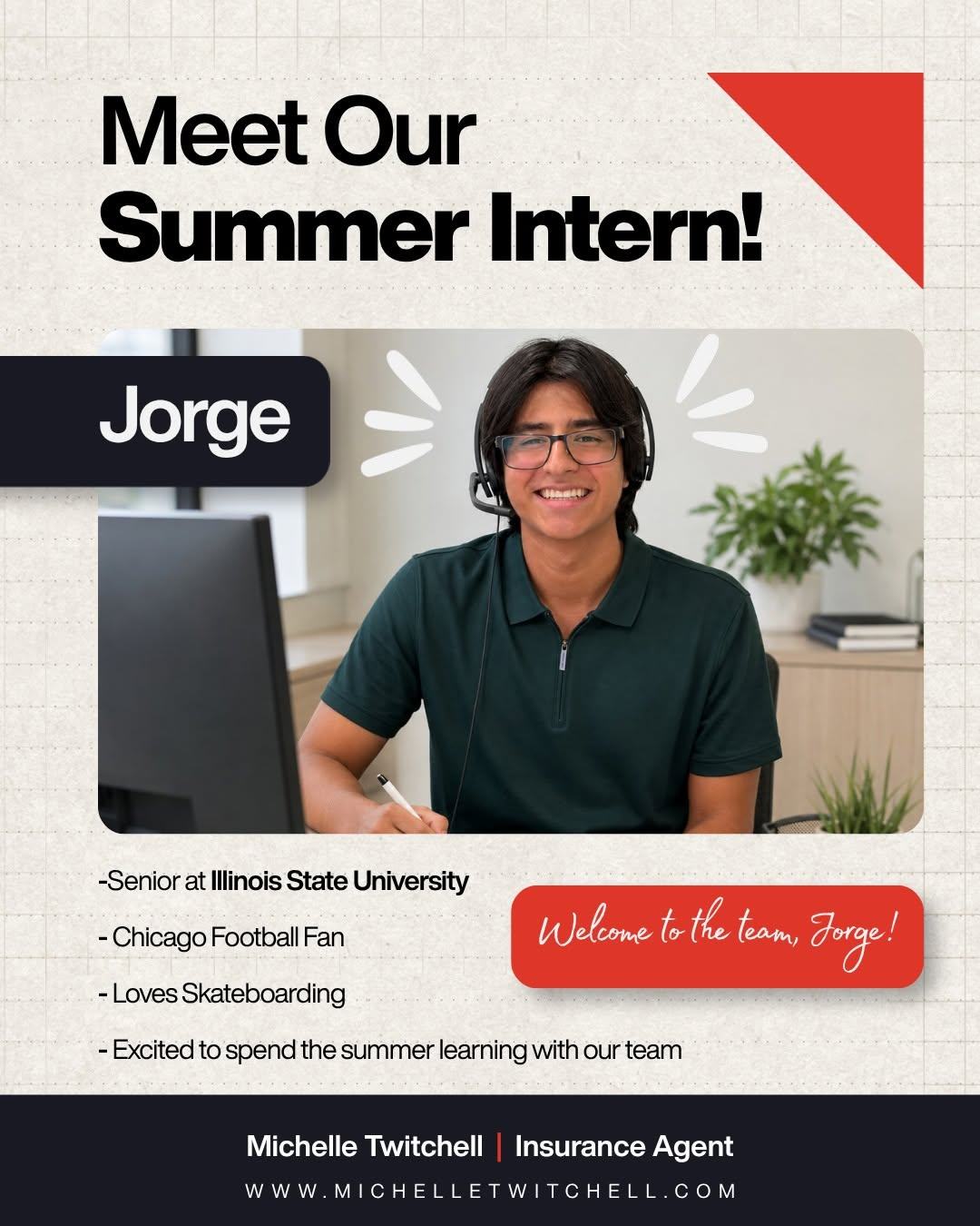 Please join us in welcoming our summer intern, Jorge! Jorge is a senior at Illinois State University 