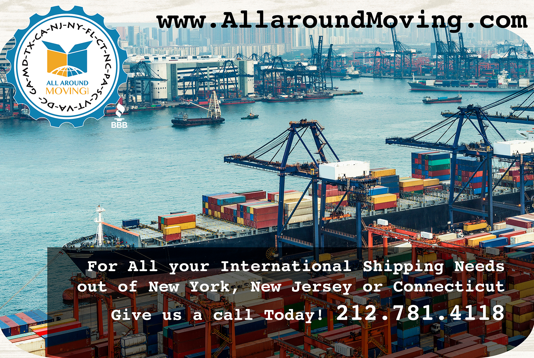 International Overseas Shipping or Moving Services www.AllaroundMoving.com 212-781-4118