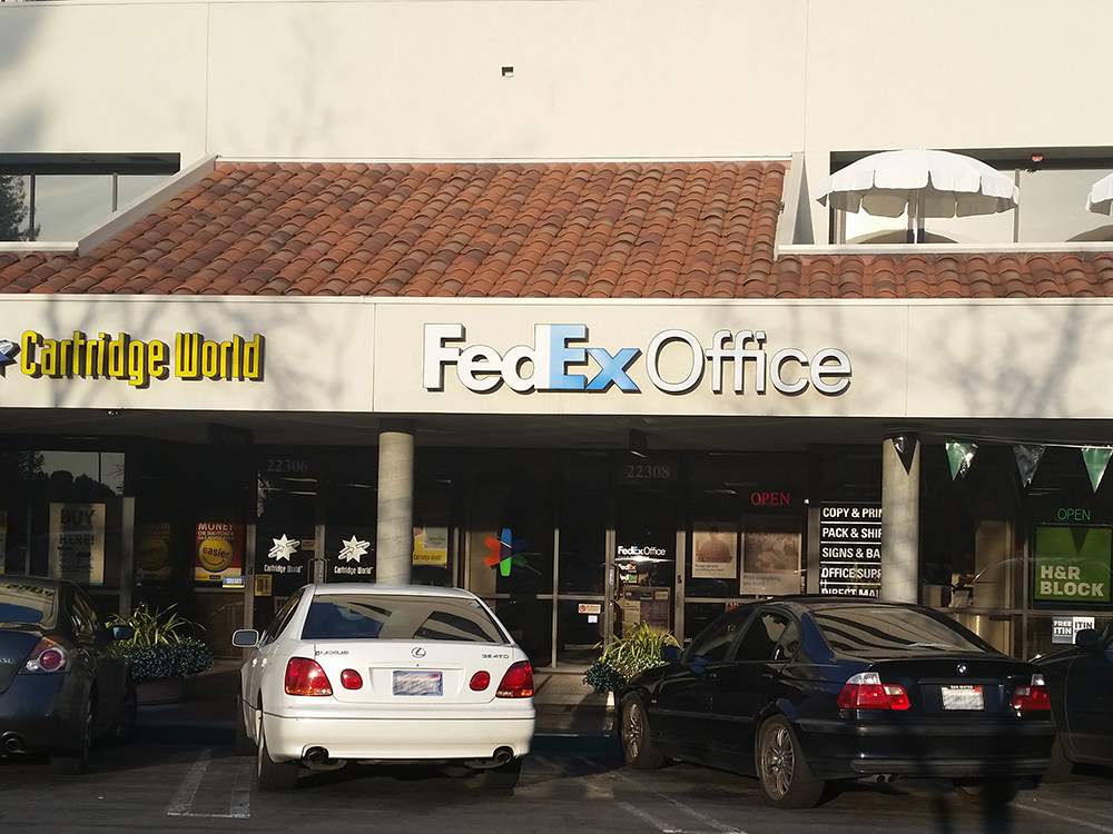 Exterior photo of FedEx Office location at 22308 Foothill Blvd\t Print quickly and easily in the self-service area at the FedEx Office location 22308 Foothill Blvd from email, USB, or the cloud\t FedEx Office Print & Go near 22308 Foothill Blvd\t Shipping boxes and packing services available at FedEx Office 22308 Foothill Blvd\t Get banners, signs, posters and prints at FedEx Office 22308 Foothill Blvd\t Full service printing and packing at FedEx Office 22308 Foothill Blvd\t Drop off FedEx packages near 22308 Foothill Blvd\t FedEx shipping near 22308 Foothill Blvd