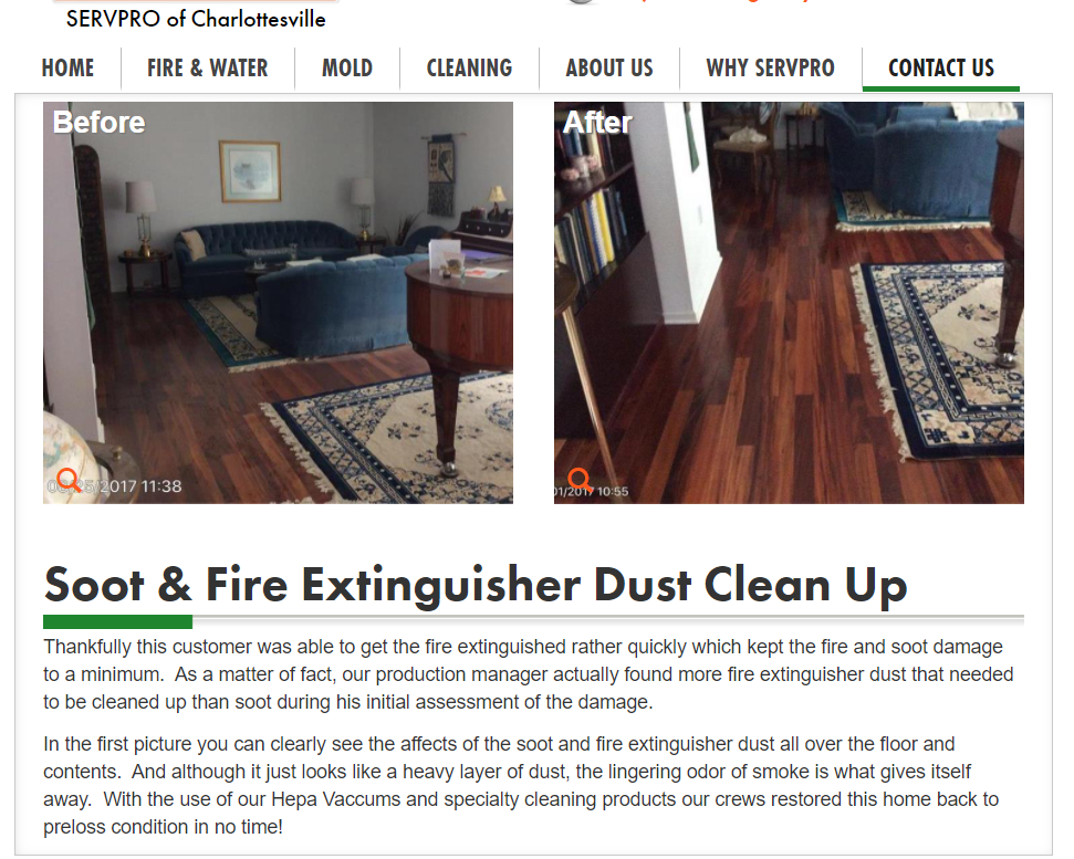 Charlottesville Fire and soot damage cleanup and restoration