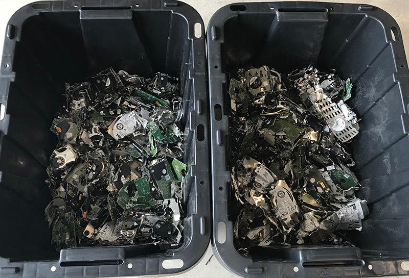 Central Texas Shredding Hard Drive Shredding. The remains of 100 shredded hard drives after the destruction process through the CTS shred truck.