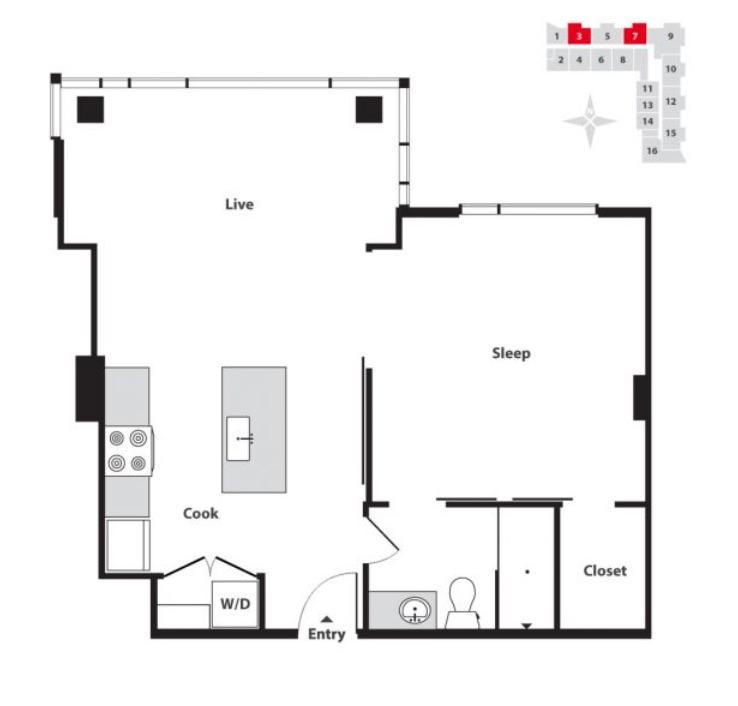 Seven at Broadway 1 Bedroom Apartment Floor Plan