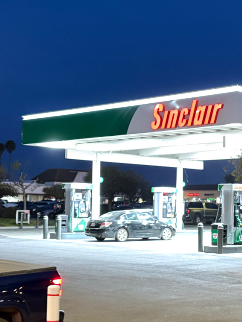Sinclair gas station fueling island.