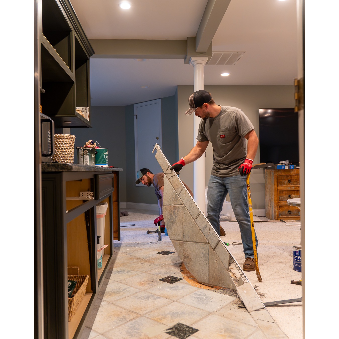 Landman Construction removing old tile in Knoxville Tennessee. 