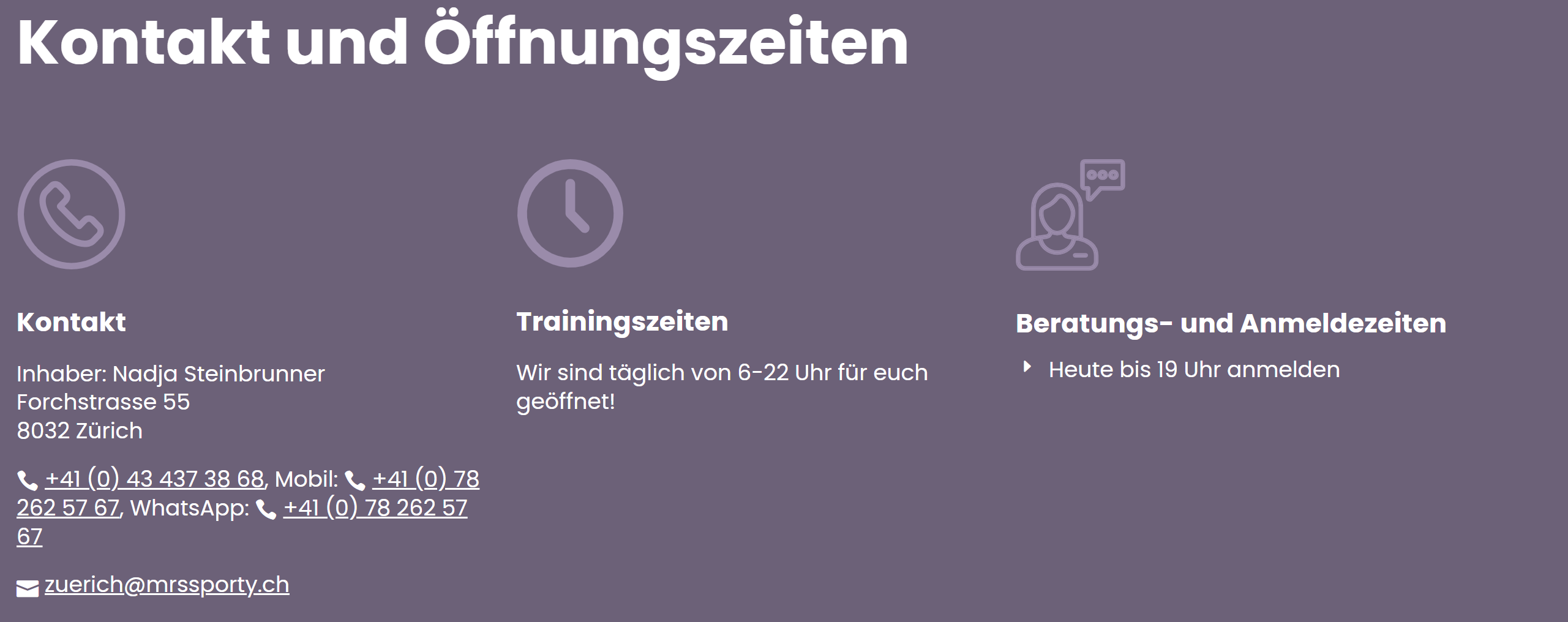 Mrs.Sporty Zürich - Fitnesscoaching Nadja Steinbrunner, Forchstrasse 55 in Zürich