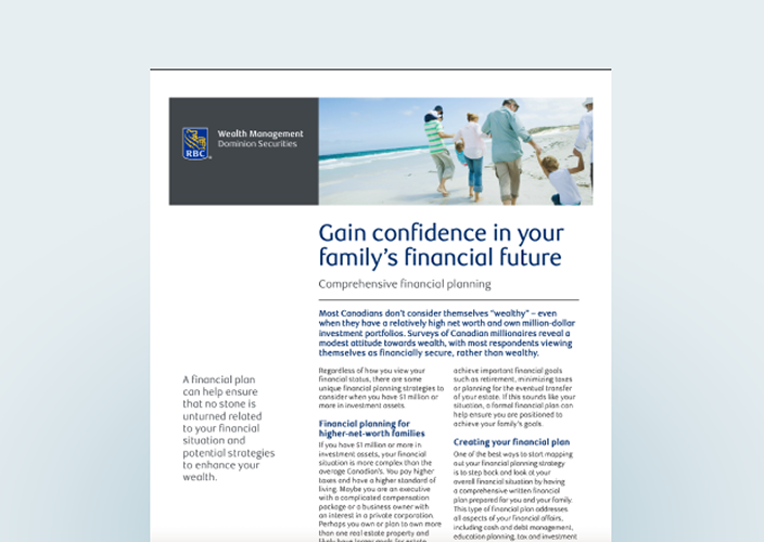 Page 1 of the article titled "Gain confidence in your family's financial future."