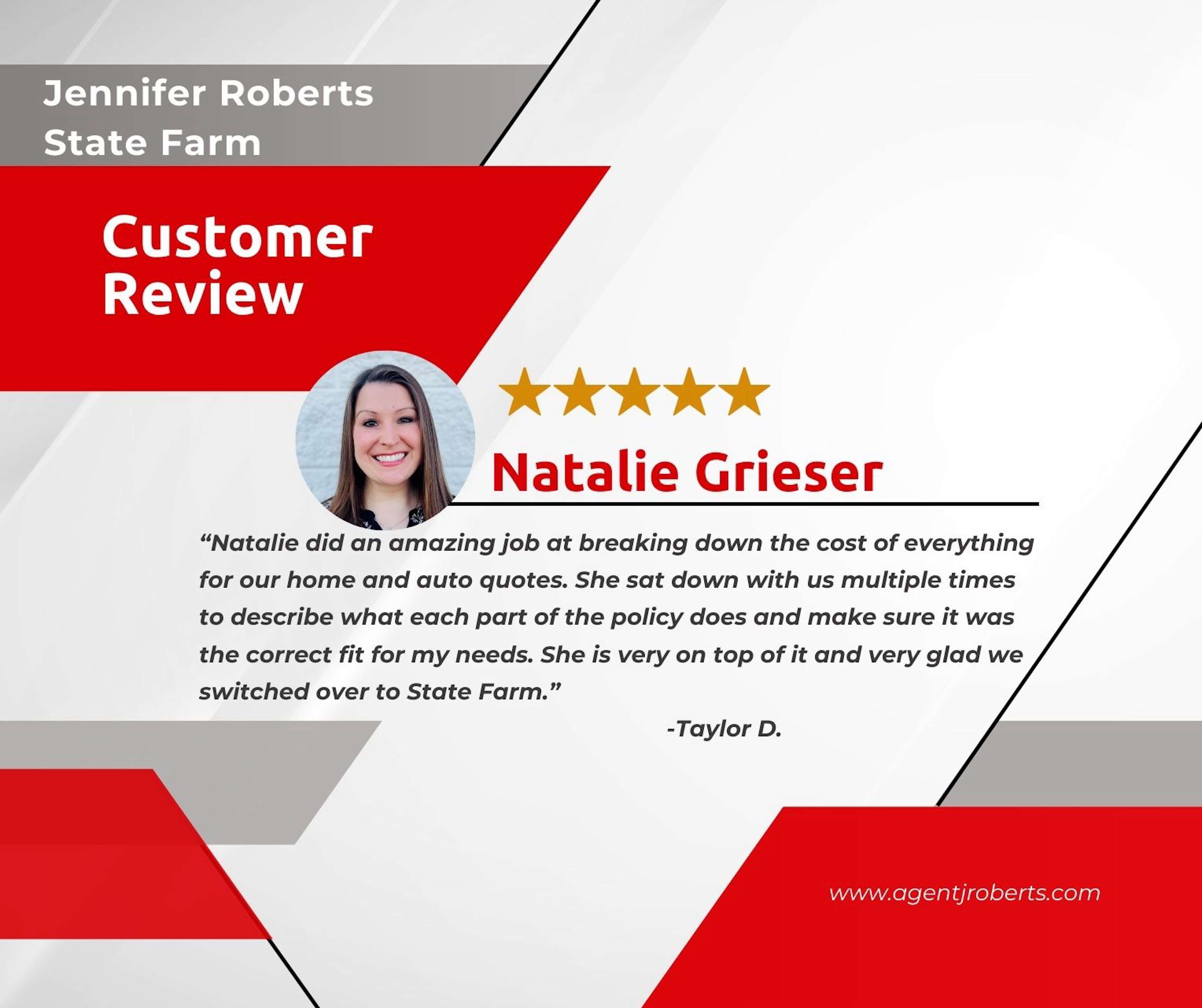 Check out what our customers have been saying about us. Great job, Natalie!