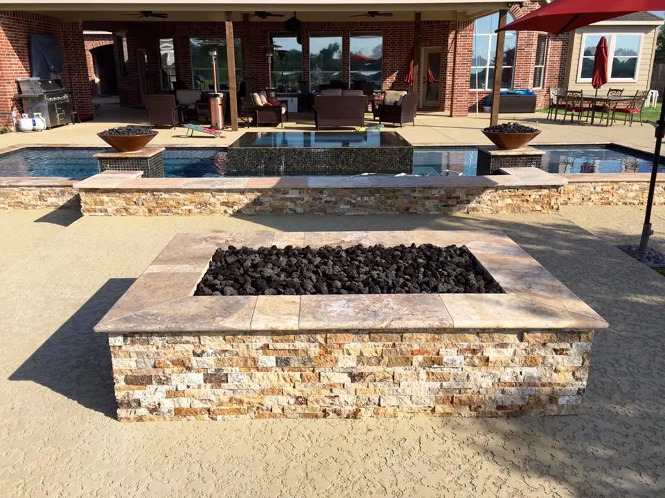 Custom fire pit poolside