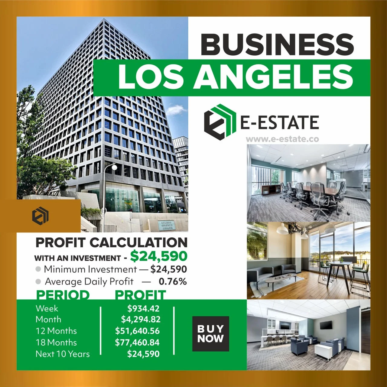 A graphic with text and images promoting business opportunities in Los Angeles. It features an image 