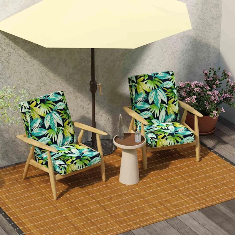 A set of two deep seat cushions in navy blue, designed for outdoor furniture, providing comfort and  At Home San Jose (408)454-4784