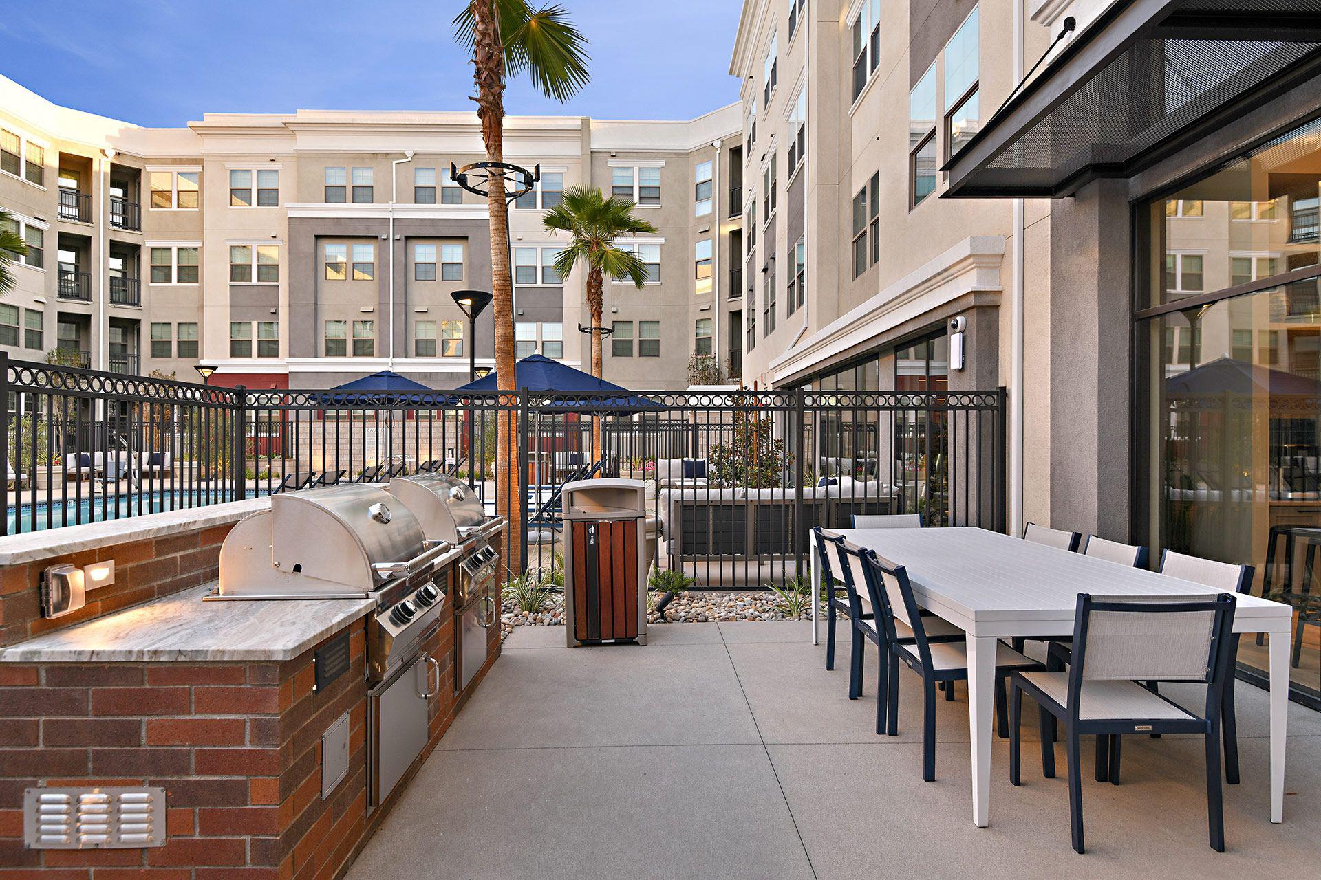 BBQ grilling area at The Huntington luxury apartments in Duarte, CA.