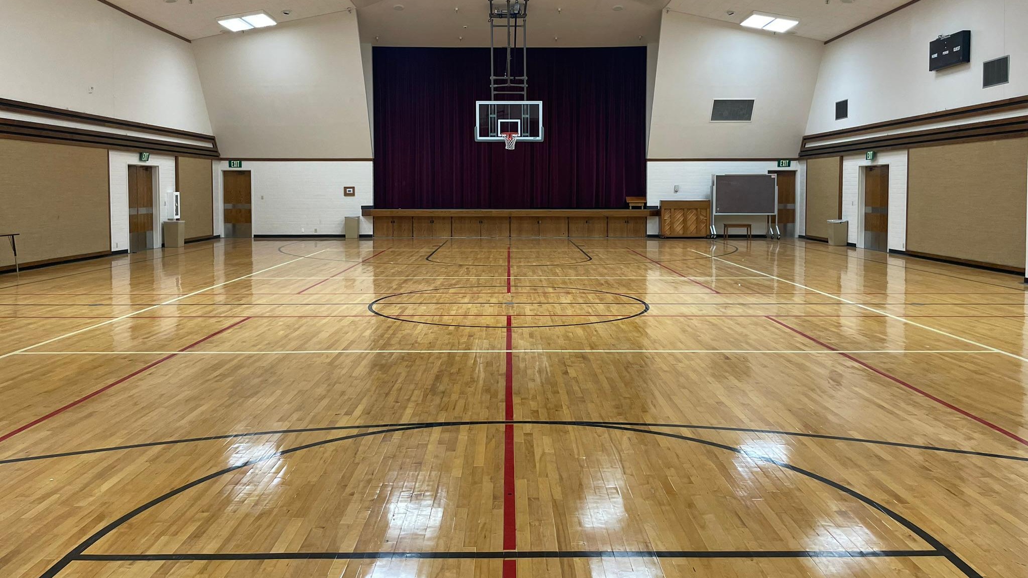 The gymnasium, used as a multipurpose room for many events and activities. It can also serve as an extension to the Chapel in the event of high attendance.