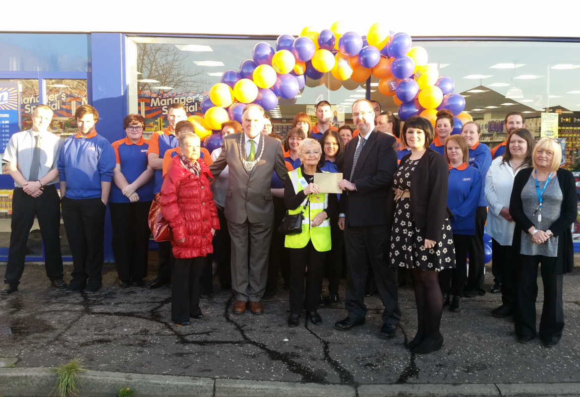 Councillor Pat Reid and Anne Lowe from Grangemouth Lights Switch On Committee were invited to part of B&M's latest store opening at La Porte Precinct, Talbot Street.