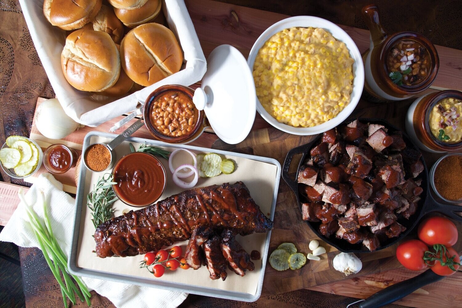 A great meal for any occasion! All of the hickory-smoked favor in a slab of our world-class Pork Babyback Ribs, combined with our Moist Beef Burnt Ends. We include two of our famous side dishes, Hickory Pit Beans and Cheesy Corn Bake. Our Original Barbecue Sauce accompanies.