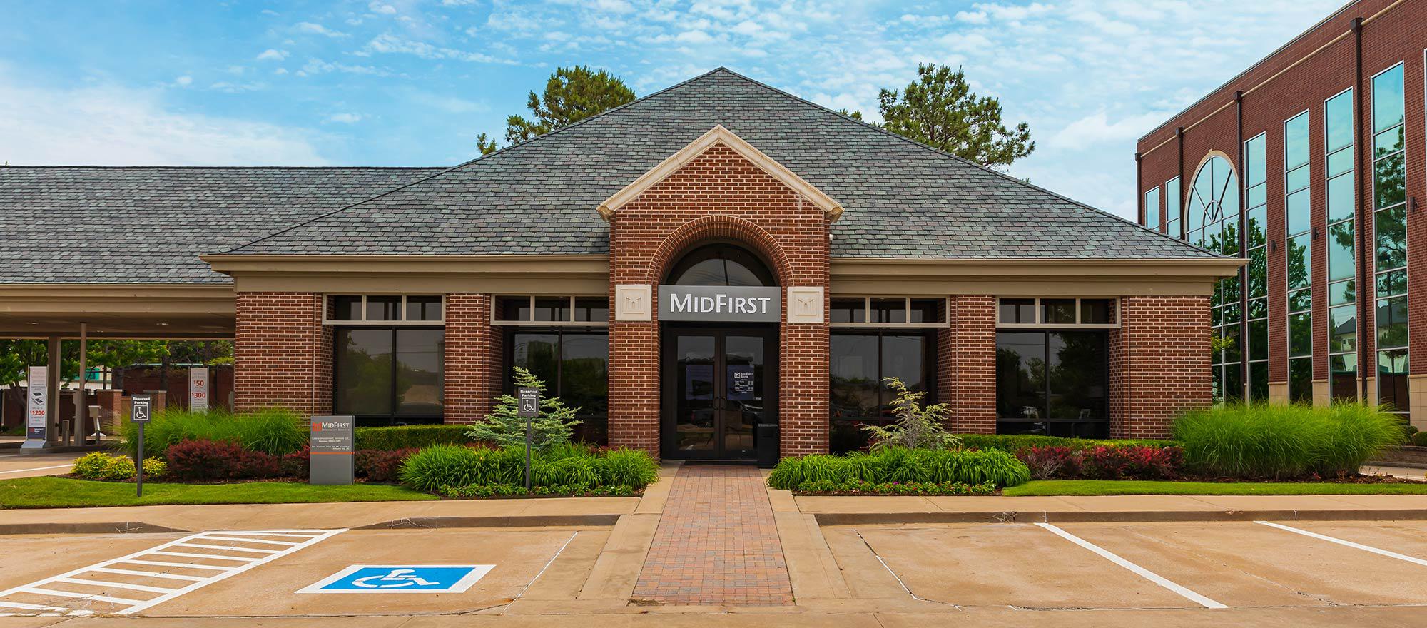 Exterior of MidFirst Bank located at 9139 S Yale in Tulsa, OK.