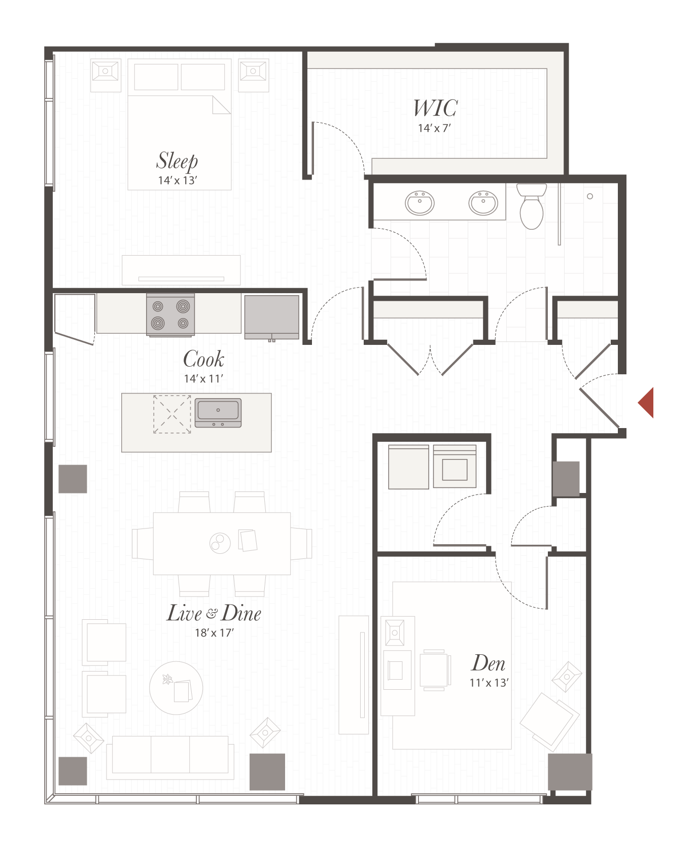 Encore P10 1 Bedroom + Den Apartment Floor Plan