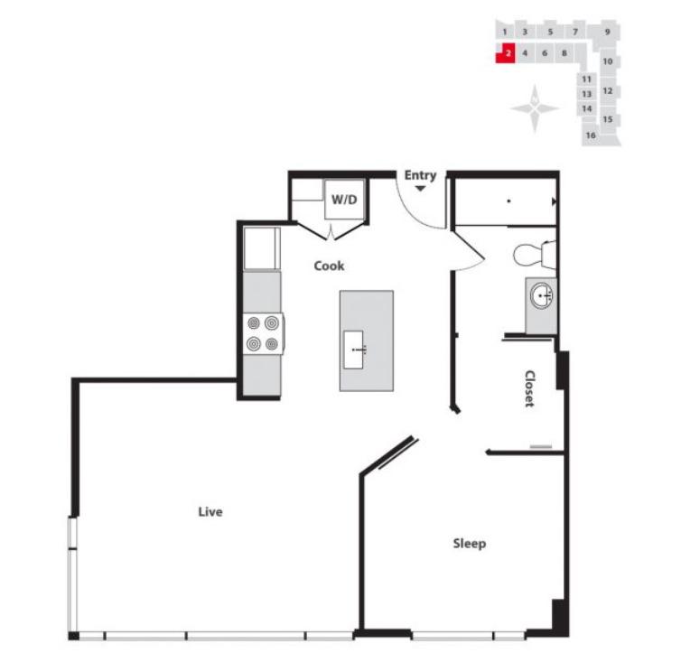 Seven at Broadway 1 Bedroom Apartment Floor Plan