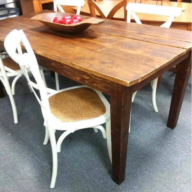 We have lots of REAL and faux reclaimed wood furniture and accessories coming from around the globe! This table is made of wood from a dismantled building in Hungary! We also specialize in reclaimed Amish barn wood, which can be made into a variety of table and chair styles and virtually infinite sizes and shapes.