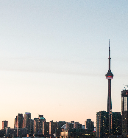 The Toronto skyline at dusk.