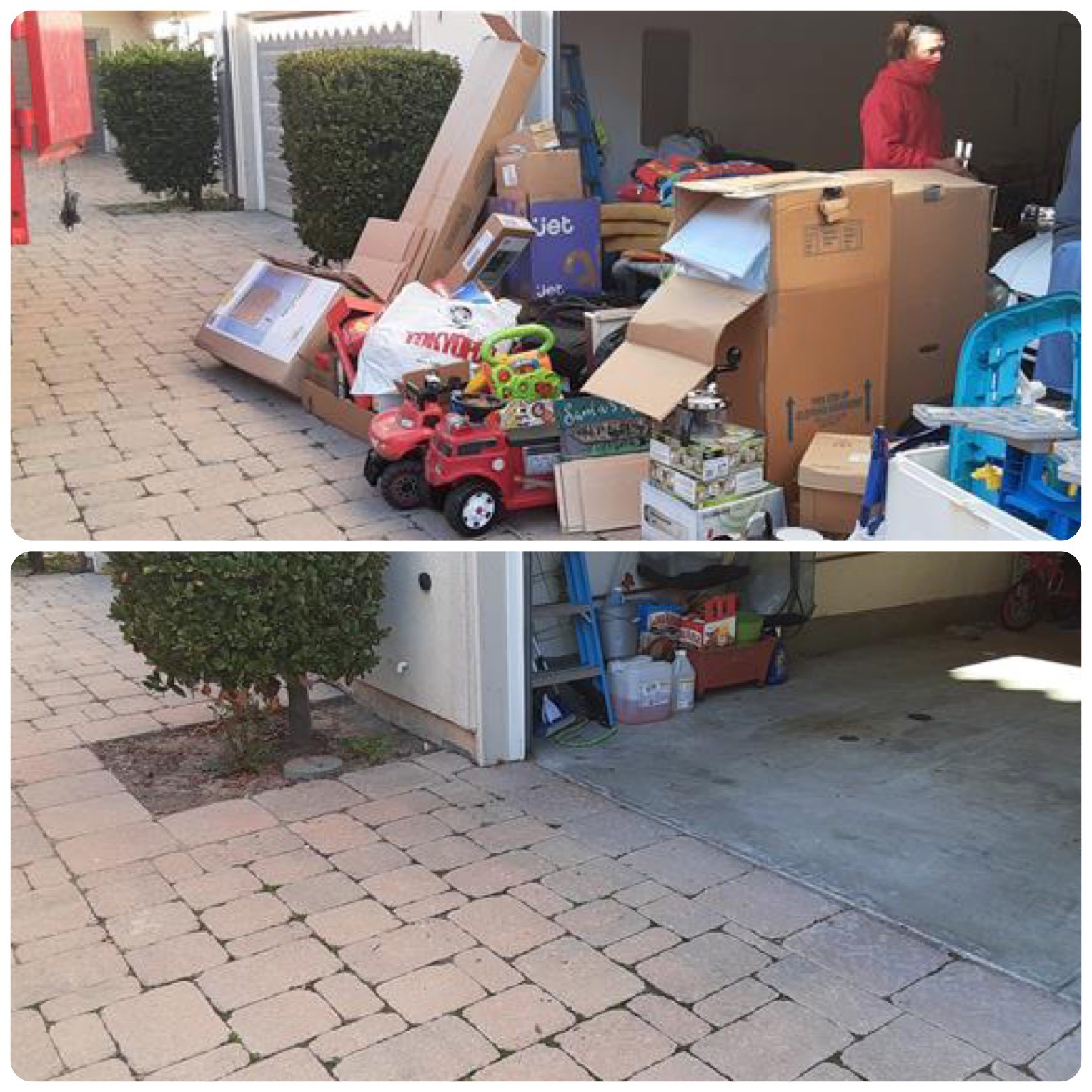 Before and after photo from a recent Junk King junk removal job. At Junk King we haul just about anything from kids toys to construction debris and all the miscellaneous items in between. We try to donate what we can and keep over 60% of our hauls out of the landfills. Call Junk King today for your next junk hauling job!