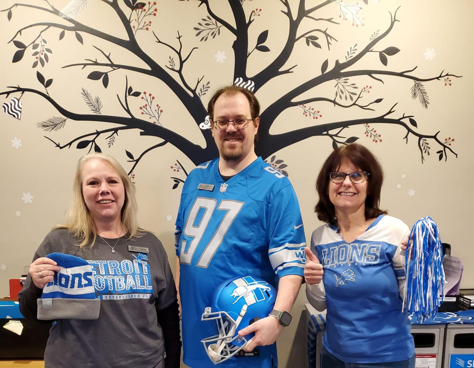 Michigan Eye Institute Employees Wearing Detroit Lions Attire