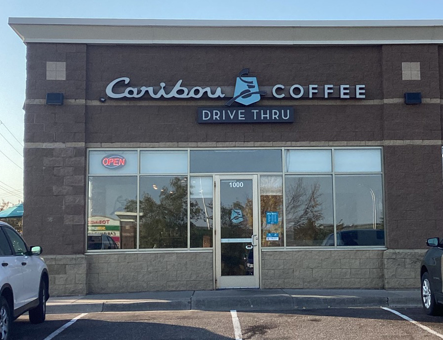 Storefront of the Caribou Coffee at 11008 61st Street Northeast in Albertville