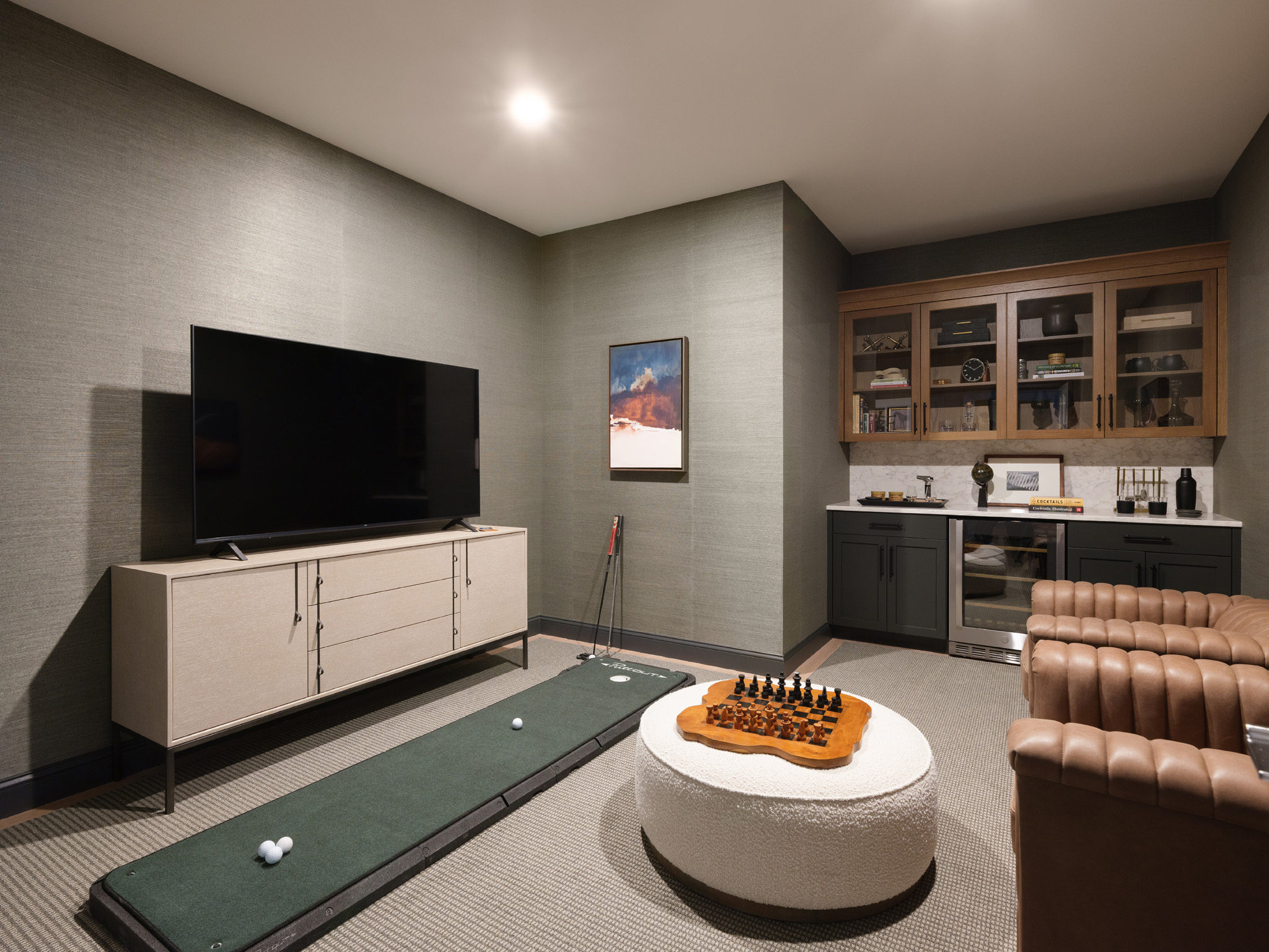 Den with built-ins in the Featherwinds model home.