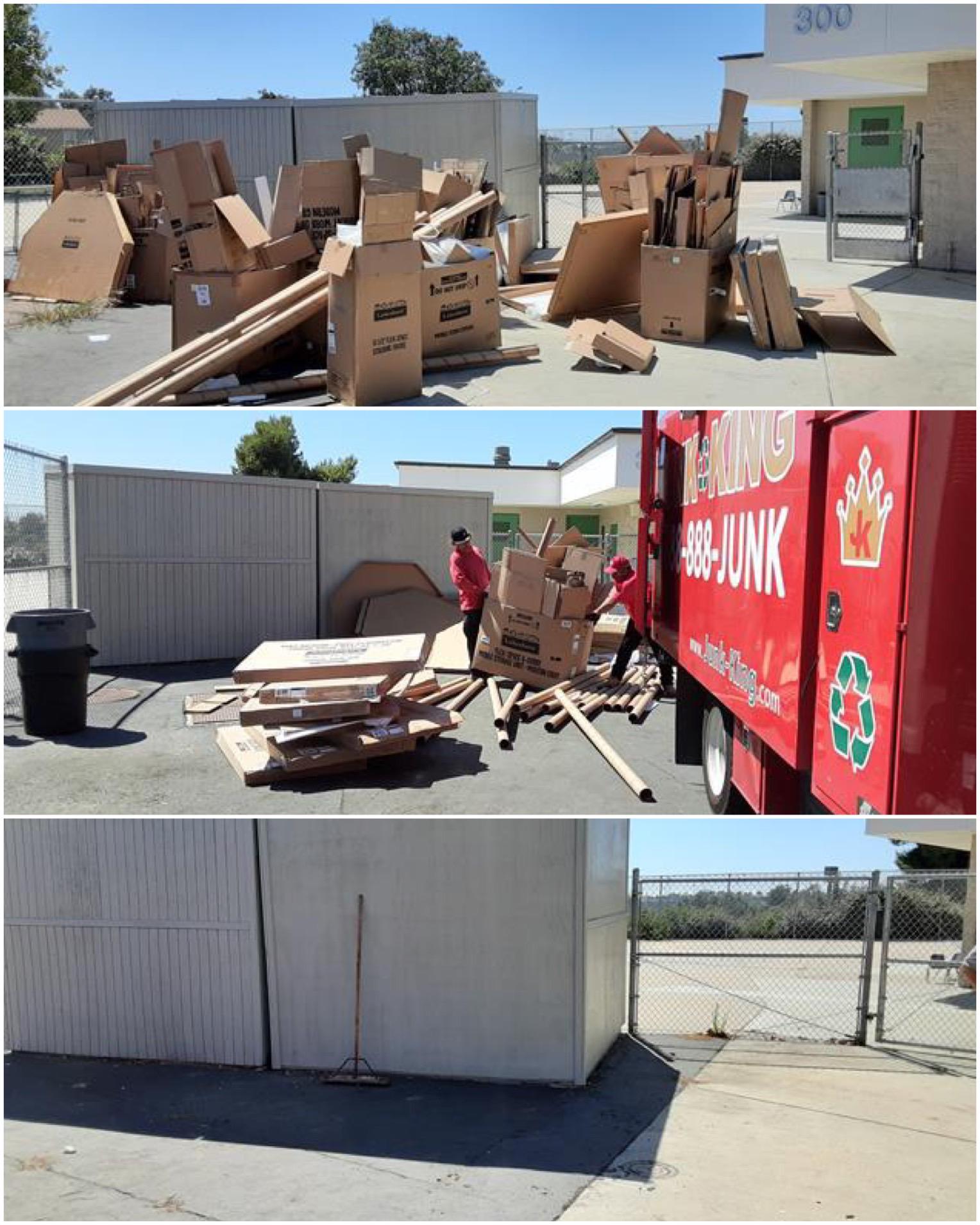 Our Junk King team working hard to complete a commercial junk removal job. The team works together to ensure a safe and productive junk hauling job.