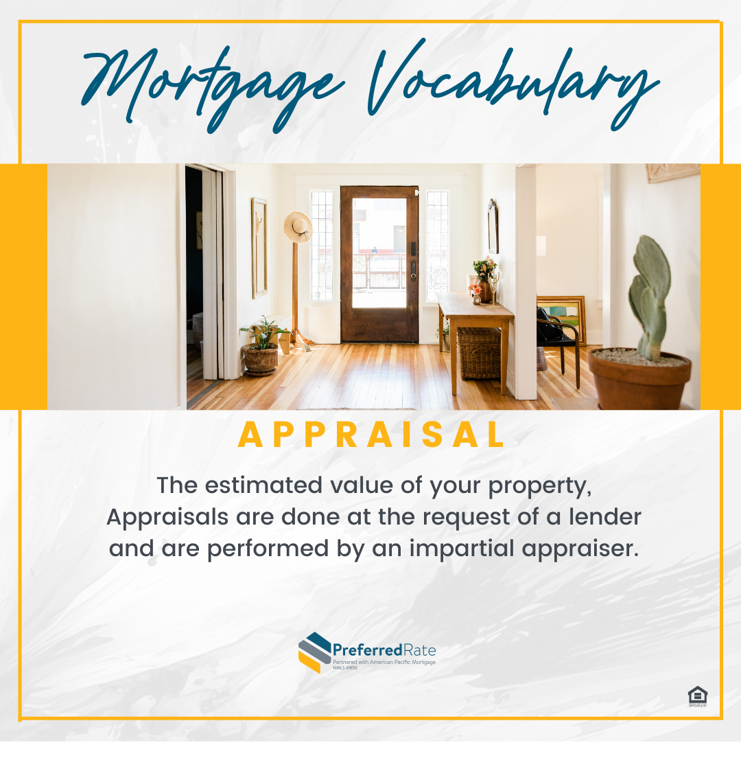 Let's talk 'Appraisal'—the home's report card! This report determines its market value, helping you and your lender make informed decisions. It's like a helpful guide on your homebuying adventure, ensuring you're on the right track to your dream home. #MortgageVocabulary