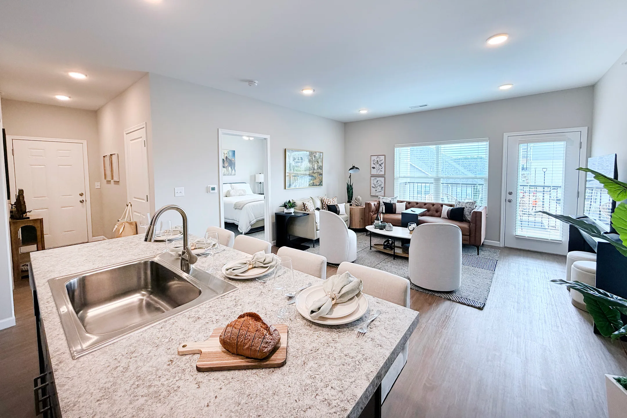 kitchen and open space living room at The Meridian on 32